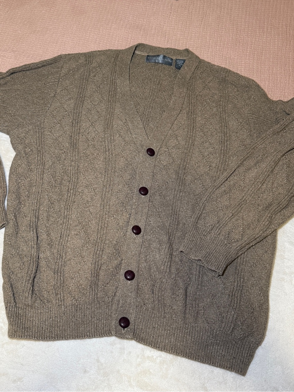 Oscar de la Renta Brown Button-Up Cable Knit Cardigan Sweater